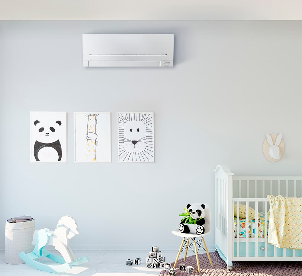 Heat pump installed and running quietly in a nursery